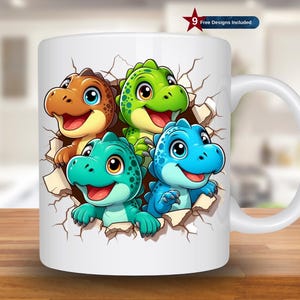 3D Dinosaurs Hole In A Wall Mug Wrap, 11oz & 15oz Mug Design, Cute Mug Sublimation Design, Coffee Mug Wrap Template PNG, Instant Download