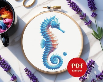 Seahorse Cross Stitch Pattern, Sea Animal Embroidery Design, Ocean Needlepoint Chart, Easy Cross Stitch PDF Pattern, Instant Download, DIY