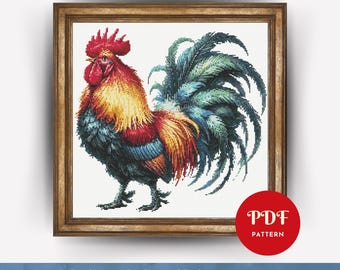 Rooster Cross Stitch Pattern PDF, Farmhouse Chicken Embroidery (Pattern Keeper Compatible, Instant Download)