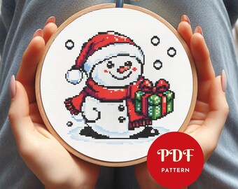 Christmas Snowman Cross Stitch Pattern, Winter Embroidery Design, Xmas Needlepoint Chart, Easy Cross Stitch PDF Pattern, Digital Download