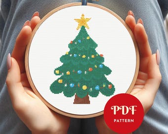Christmas Tree Cross Stitch Pattern, Holiday Embroidery (PDF Pattern)