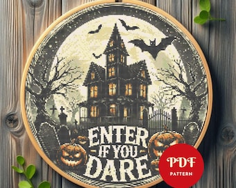 Haunted House Cross Stitch Pattern, Halloween Embroidery Design, Spooky Needlepoint Chart,Easy Cross Stitch PDF Pattern,Instant Download,DIY