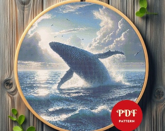 Whale Cross Stitch Pattern, Majestic Sea Embroidery Design, Ocean Needlepoint Chart, Easy Cross Stitch PDF Pattern, Instant Download, DIY