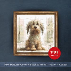 Verwirrter Hund Kreuzstich Muster, Haustier Stickdatei, niedlicher Hund Nadelspitze, einfaches Kreuzstich PDF Musterdatei, digitaler Download,DIY,Hund