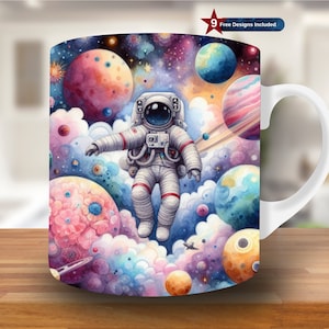 3D Astronaut in Space Mug Wrap, 11oz & 15oz Mug Template,Planet Mug Sublimation Design,Astronaut Mug Wrap Template, Instant Download PNG
