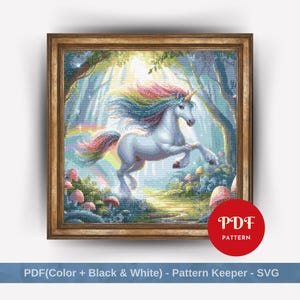 Einhorn Regenbogen Kreuzstichmuster, Pferd Stickdatei, mystische Nadelstich Vorlage, Kreuzstich PDF Muster, digitaler Download, DIY