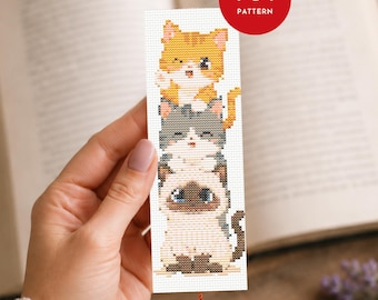Korsstygnsmönster med bokmärken i PDF-format, kawaii djurdesign (kompatibel med Pattern Keeper, direkt nedladdning)