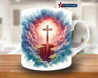 Watercolor Jesus Crucified Mug Wrap, 11oz & 15oz Mug Template, Heaven Mug Sublimation Design, Mug Wrap Template,Instant Digital Download PNG