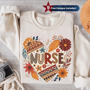 Nurse Heart Png, Sublimation Design, Nurse Clipart Png, Boho Floral Nurse Shirt, Trendy Png, T-Shirt Design, Instant Download Png, DTF