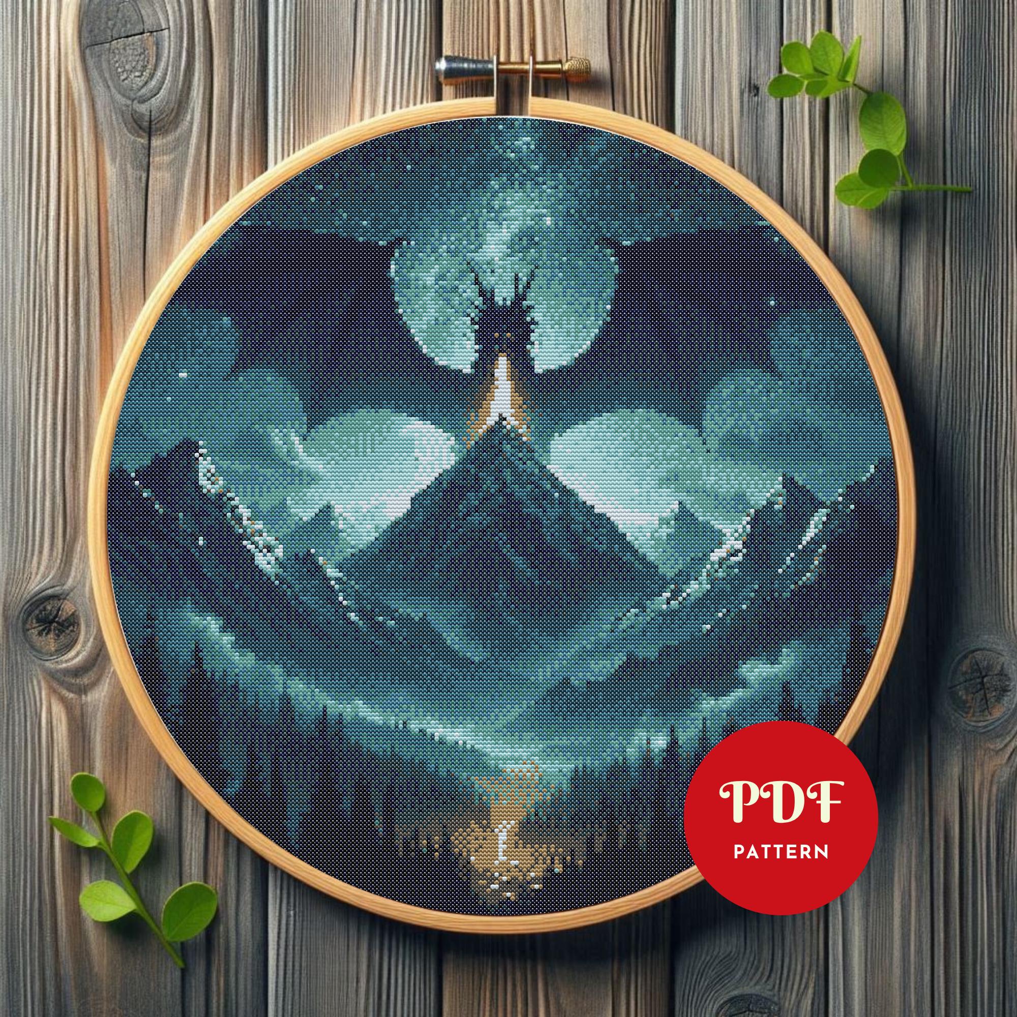 Fantasy Dragon Cross Stitch Pattern PDF, Mountain Embroidery (pattern ...
