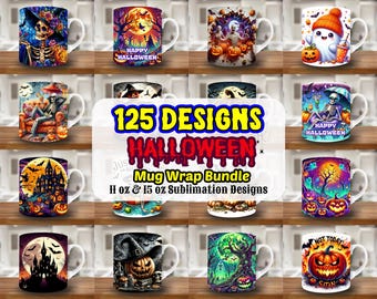 Paquete de envoltorios para tazas de Halloween, diseño espeluznante para sublimación (descarga digital)
