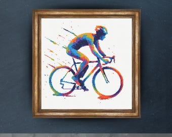 Radfahrer Kreuzstichmuster, moderne Biker Stickdatei, Sportliche Nadelpunktmuster, einfaches Kreuzstichmuster PDF, Instant Download, DIY