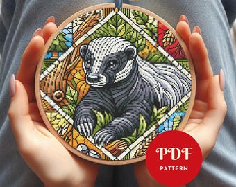 Badger Cross Stitch Pattern, Forest Animal Embroidery Design, Cute Needlepoint Chart, Easy Cross Stitch PDF Pattern, Instant Download, DIY