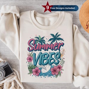 3D Summer Vibes PNG, Sublimation Design, Clipart, Palm Tree,Colorful T-Shirt Design, Summer Shirt PNG, Instant Download, Floral Tee, DTF