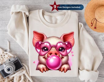 Baby Pig Blowing Bubble Gum Png, Sublimation Design, Animal Clipart, Funny Tshirt Png, T-Shirt Design png, Digital Download Png, DTF