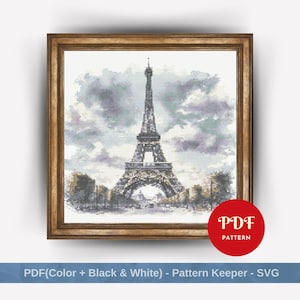 Eiffel Tower Cross Stitch Pattern, Paris Embroidery Design, France Needlepoint Chart, Cross Stitch PDF Pattern, Instant Download, DIY