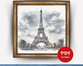 Eiffeltoren kruissteekpatroon, Parijs borduurontwerp, Frankrijk borduurpatroon, pdf-kruissteekpatroon, direct downloaden, DIY