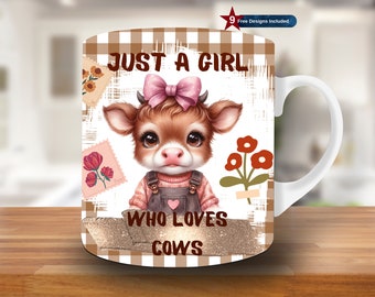 Involucro per tazza di mucca Baby Highland, modello di tazza da 11 once e 15 once, design a sublimazione della tazza, modello di involucro per tazza, download digitale istantaneo PNG, tazza con iscrizione