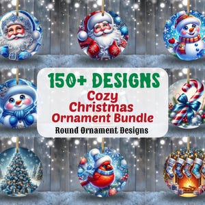 Cozy Christmas Ornament Bundle PNG, Christmas Sublimation Designs, Christmas Round PNG, Template Design, Instant Digital Download PNG