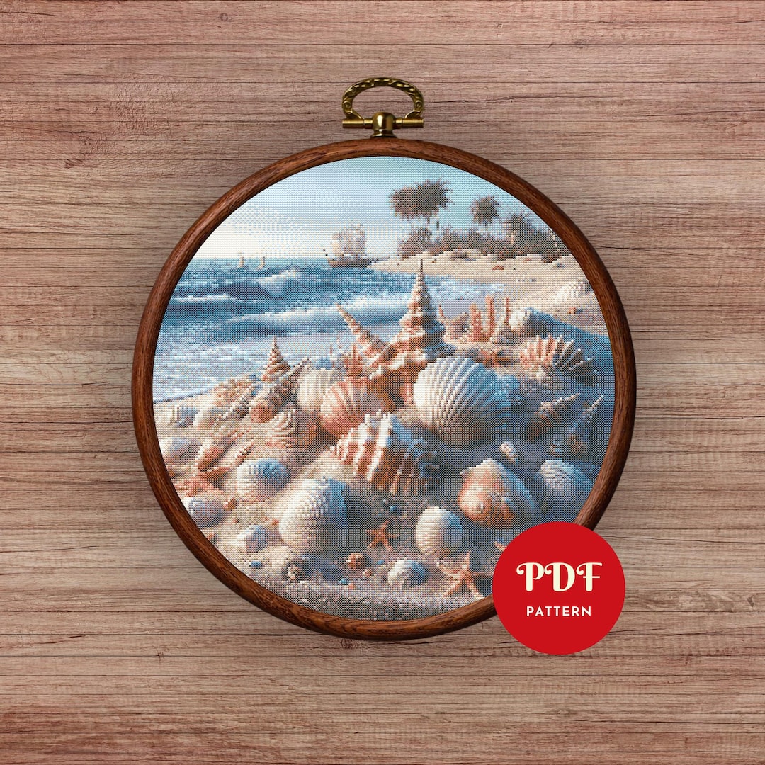 Seashell Beach Cross Stitch Pattern PDF, Coastal Ocean Design (pattern ...