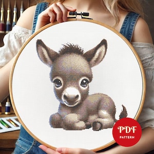 Baby Donkey Cross Stitch Pattern, Farm Animal Embroidery Pattern, Donkey Embroidery Design, Cross Stitch PDF Pattern File, Digital download