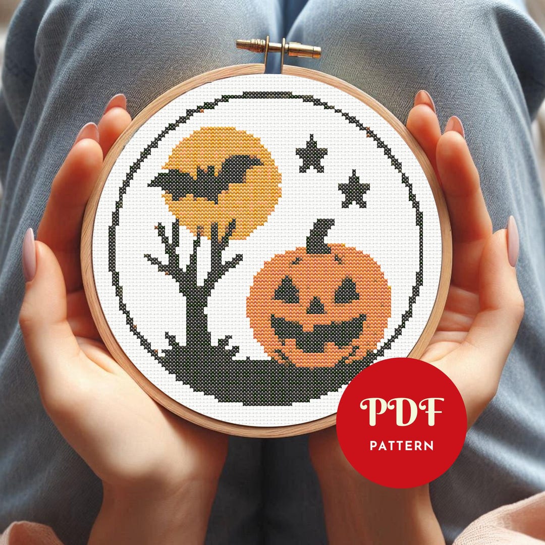 Tiny Halloween Cross Stitch Pattern, Pumpkin Embroidery Design, Spooky ...