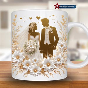 Emballage de tasse de couple de mariage mignon, modèle de tasse de 11 oz et 15 oz, conception de sublimation de tasse de mariée, modèle d'emballage de tasse de marié, téléchargement immédiat PNG, cadeau de mariée