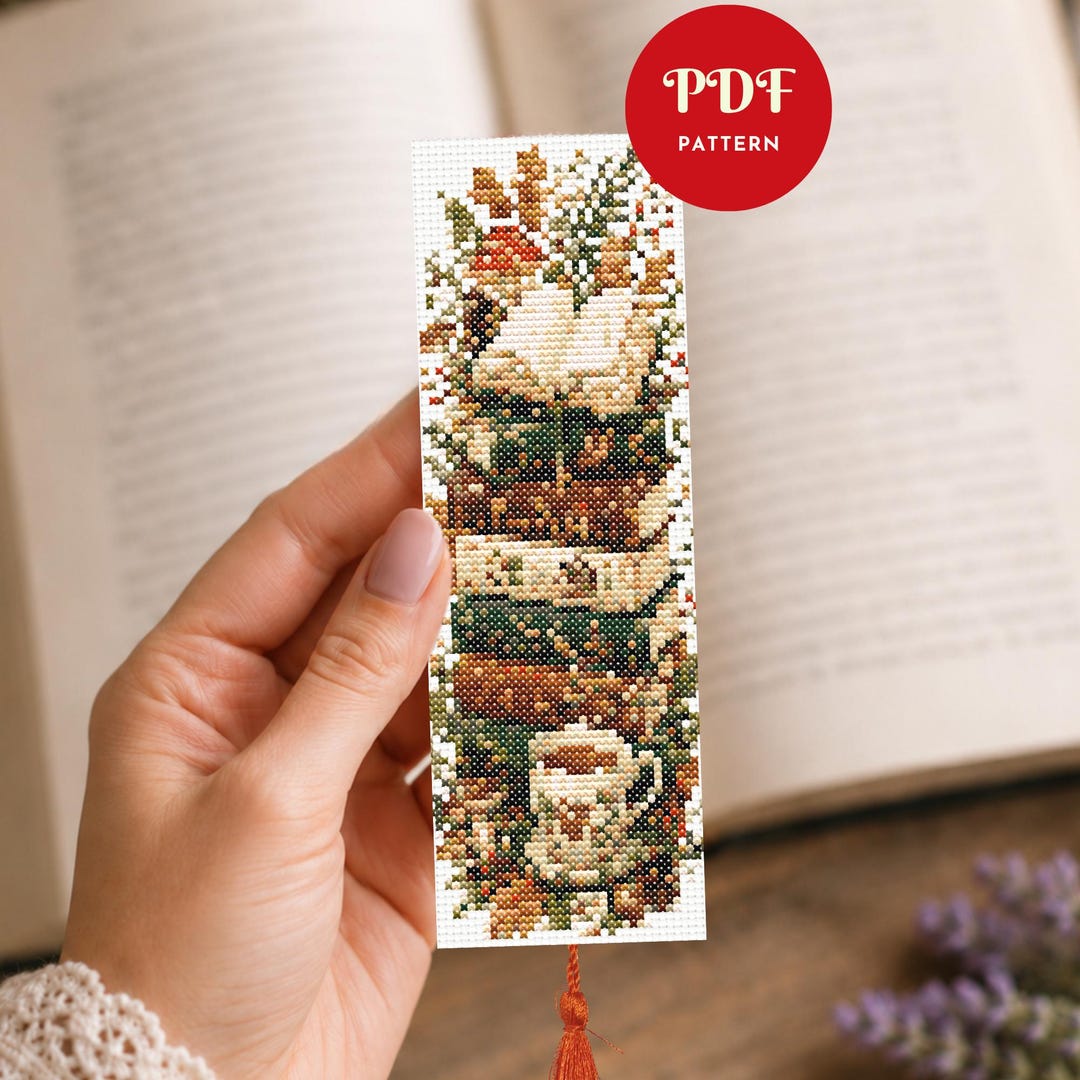 Books and Coffee Bookmark Cross Stitch Pattern PDF, Book Lover (instant ...