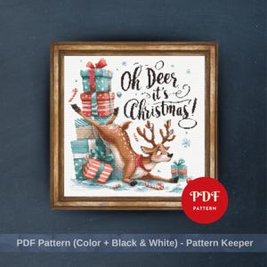 Funny Christmas Cross Stitch Pattern, Holiday Embroidery Design, Xmas Needlepoint Chart, Easy Cross Stitch PDF Pattern,Instant Download,Deer