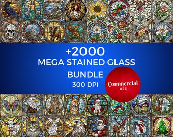 2000+ Stained Glass Bundle PNG - High-Resolution - Commercial Use, Digital Paper, Stained Glass Pattern, Faux Stained Glass, paper. bird,png