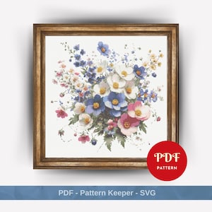 Lentebloemen kruissteekpatroon, bloemen borduurpatroon, wilde bloem borduurontwerp, kruissteek pdf-patroonbestand, digitale download