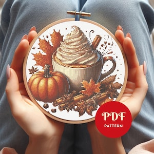Pumpkin Spice Latte Cross Stitch Pattern, Fall Coffee Embroidery Design, Fall Vibes Needlepoint Chart, Easy Cross Stitch PDF Pattern, DIY
