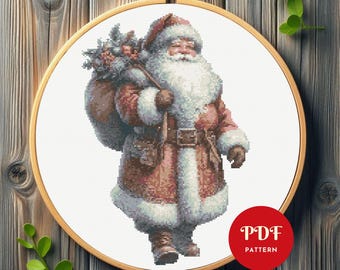 Santa Claus Cross Stitch Pattern, Holiday Embroidery Design, Santa Needlepoint Chart, Easy Cross Stitch PDF Pattern, Instant Download,DIY