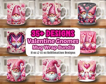 3D-Zwerge Becher Wrap Bundle, 11 Unzen 15 Unzen Becher Vorlage, Valentinstag Becher Sublimationsdesign, Herz Becher Wrap Vorlage, Sofortiger Download Png