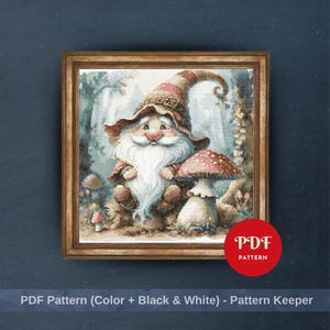 Forest Gnome Cross Stitch Pattern, Whimsical Mushroom Gnome Embroidery Design, Fantasy Needlepoint Chart, Easy Cross Stitch PDF Pattern, DIY