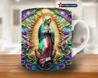 3D Virgin Mary Mug Wrap, 11oz & 15oz Mug Template, Mug Sublimation Design, Mug Wrap Template, Digital Download PNG, Jesus, Christian, mary