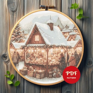 Christmas Cross Stitch Pattern, Winter Village Embroidery Design, Needlepoint Chart, Easy Cross Stitch PDF Pattern, Instant Download, DIY