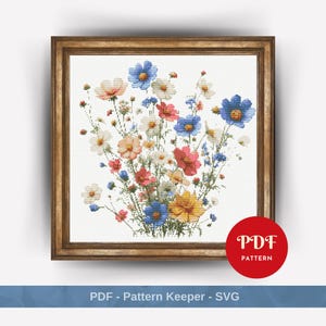 Wilde bloemen kruissteekpatroon, bloemen borduurpatroon, lentebloem borduurontwerp, pdf-patroonbestand kruissteek, Instant download