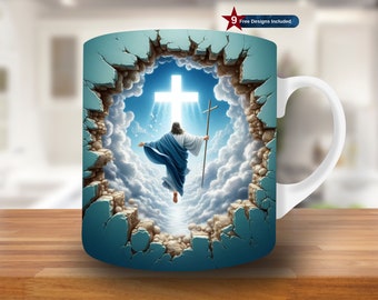 3D Jesus in Heaven Mug Wrap, 11oz & 15oz Mug Template, Mug Sublimation Design, Mug Wrap Template, Instant Download PNG,Cross,Christian gift