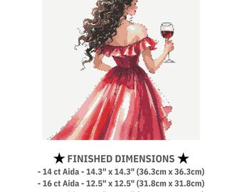 Wine and Girl in Red Dress Cross Stitch Pattern,girl Embroidery Stitch  Pattern, Embroidery, Cross Stitch PDF Pattern File, Digital Download - Etsy