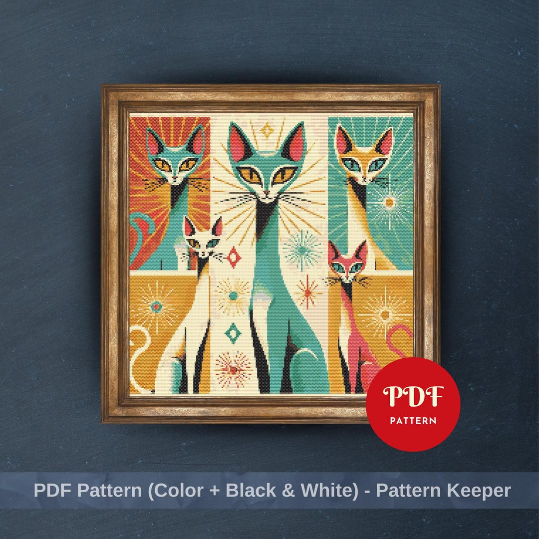 Abstract Cat Pattern Abstract Cat Cross Stitch Pattern, Modern Art Embroidery Design, Cat ...