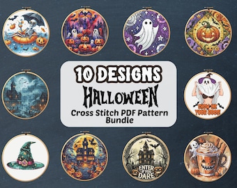 Halloween Kreuzstich Muster Bundle, Spooky Saison Stickdatei, Stickmuster, Stickmuster, Sofort Download, DIY