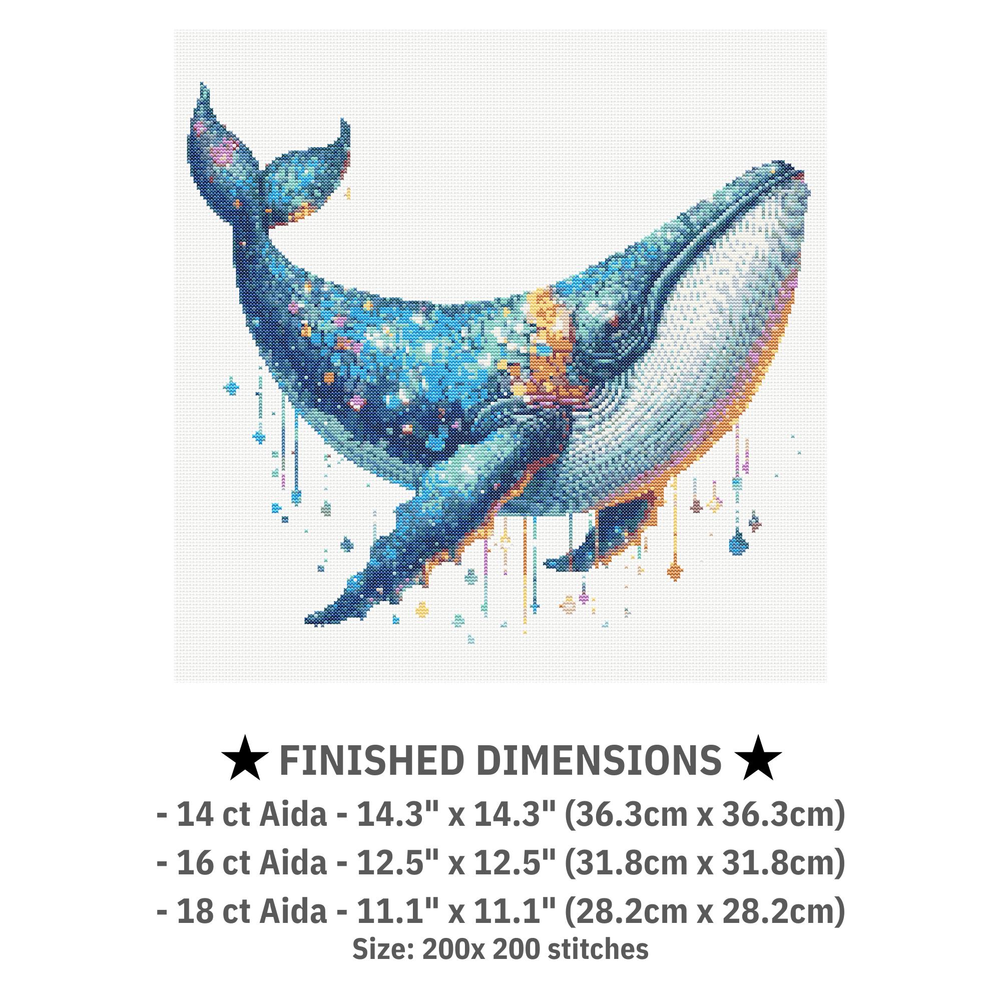 クジラのクロスステッチ図案、海の動物の刺繍デザイン、ギャラクシー