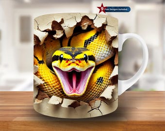 3D-Schlange Becherverpackung, 11 Unzen 15 Unzen Bechervorlage, Reptil Becher Sublimationsdesign, Ball Python Becherverpackungsvorlage, sofortiger digitaler Download PNG