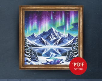 Northern Lights Cross Stitch Pattern,Aurora Borealis Embroidery Design,Polar Needlepoint Chart,Cross Stitch PDF Pattern,Instant Download,DIY