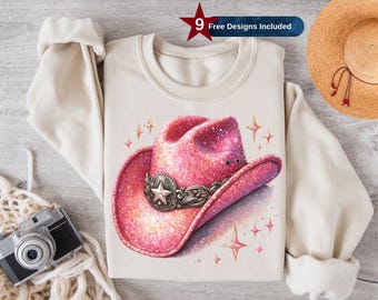 Pink Cowgirl Hat PNG, Sublimation Design, Cowgirl Clipart, Cowboy png, Western Png, Pink Png, T-Shirt Design, Instant Download Png, DTF