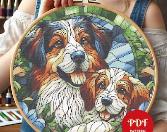 Stained Glass Dog Cross Stitch Pattern, Animal Embroidery Pattern, Pet Embroidery Design, Cross Stitch PDF Pattern File, Digital download