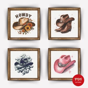 Cowboy Hat Cross Stitch Pattern Bundle, Western Embroidery Stitch Pattern, Cowgirl Embroidery,Cross Stitch PDF Pattern File,Digital Download