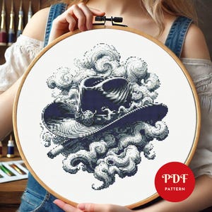 Cowboy Hat Cross Stitch Pattern, Western Embroidery Pattern, Smoke Embroidery Design, Cowboy Cross Stitch PDF Pattern File, Digital download