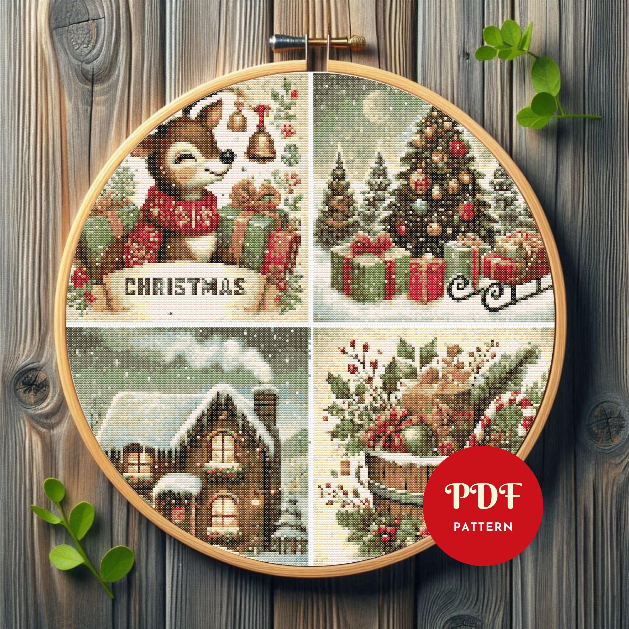 Christmas Sampler Cross Stitch Pattern, Holiday Reindeer Embroidery ...